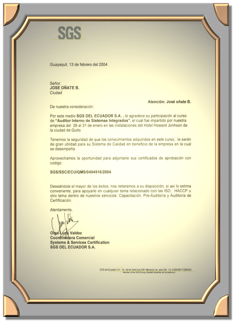 Auditor interno de sistemas integrados de Gestion ISO